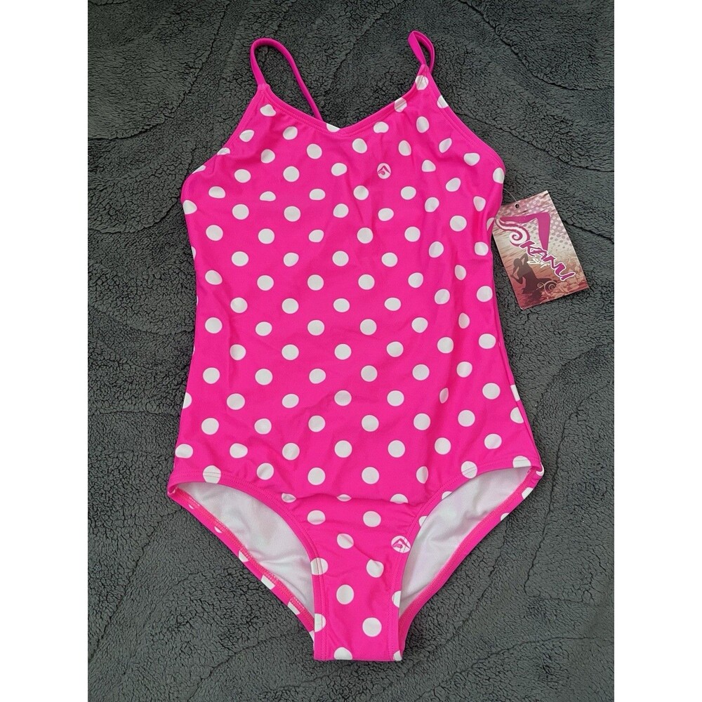 New Girls Kanu Surf Pink Polka Dot Swimsuit Size 12
